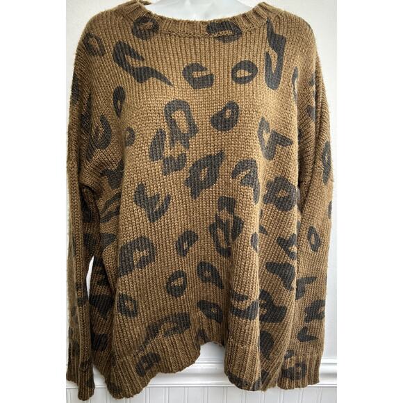 Wooden Ships Sweater S/M Pullover Mohair Blend Brown Animal Print Oversized - Picture 1 of 8